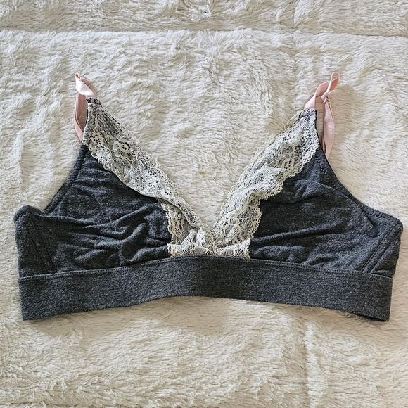 Laura Ashley Lace Trimmed Gray Bralette. Size Large - Picture 1 of 4